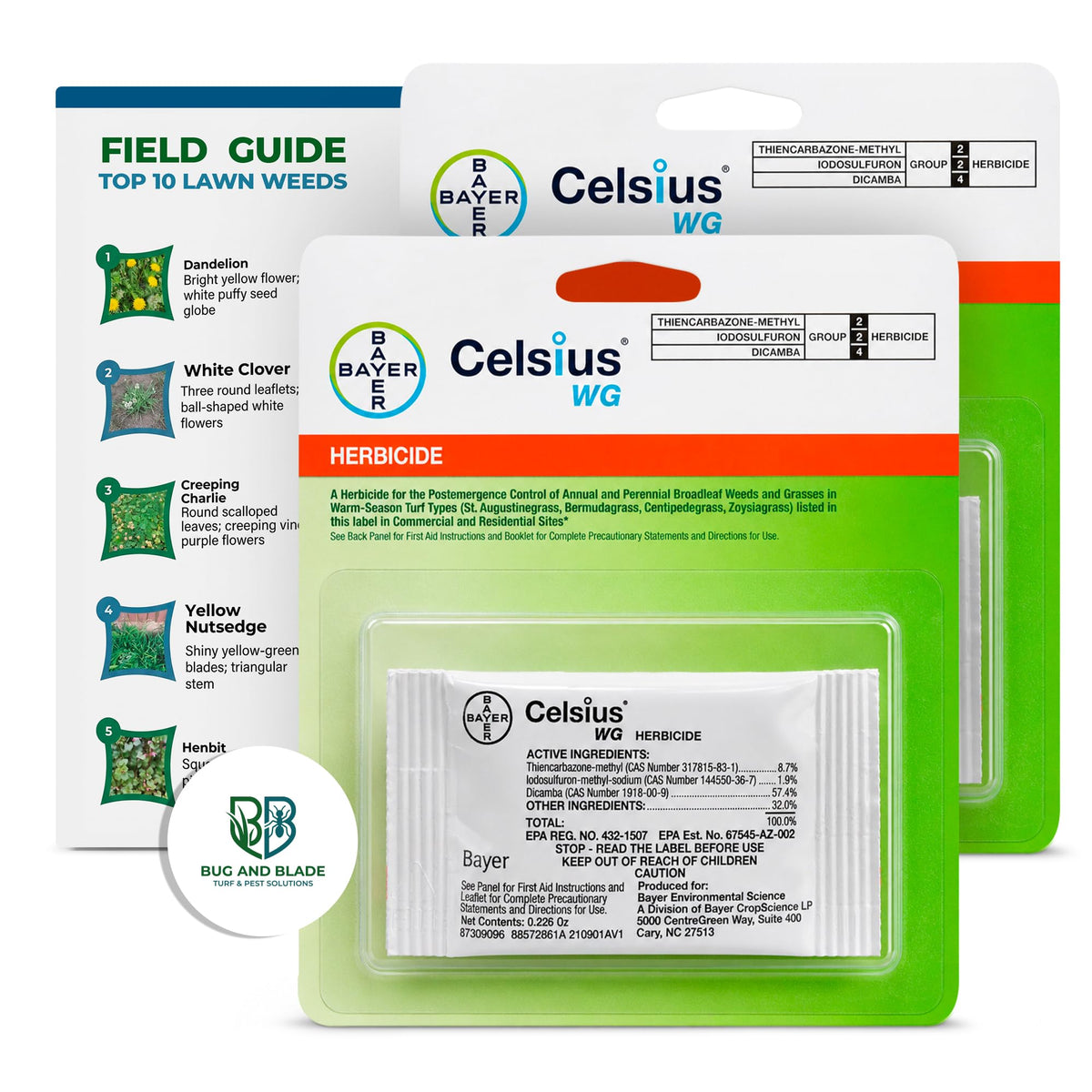 Celsius WG Herbicide 2-Pack with Bug And Blade Weed ID Card