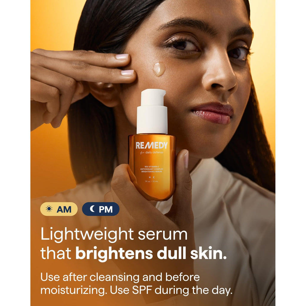 REMEDY for Daily Defense, 15% Vitamin C Complex Brightening Serum | Stabilized Vitamin C with Next-Gen Antioxidants, Ferulic Acid, Ectoin, Fragrance Free, By Dermatologist Dr. Shah, 1 fl oz