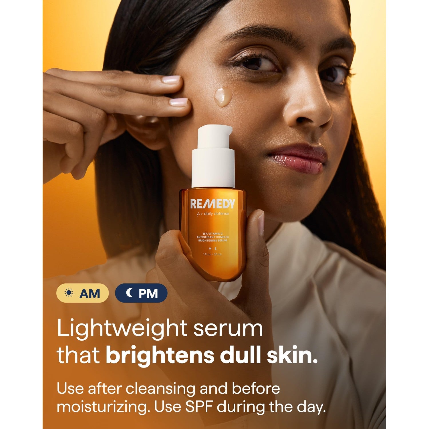 REMEDY for Daily Defense, 15% Vitamin C Complex Brightening Serum | Stabilized Vitamin C with Next-Gen Antioxidants, Ferulic Acid, Ectoin, Fragrance Free, By Dermatologist Dr. Shah, 1 fl oz