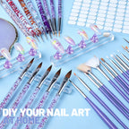 Teenitor Nail Art Tools Set, 23 Pcs Nail Art Brushes, 5 Pcs Nail Dotting Tool, 2 Set of Nail Stand, 100 Pcs Double-Sided Adhesive Tabs, Nail Art Palette, Brushes Holder, Purple