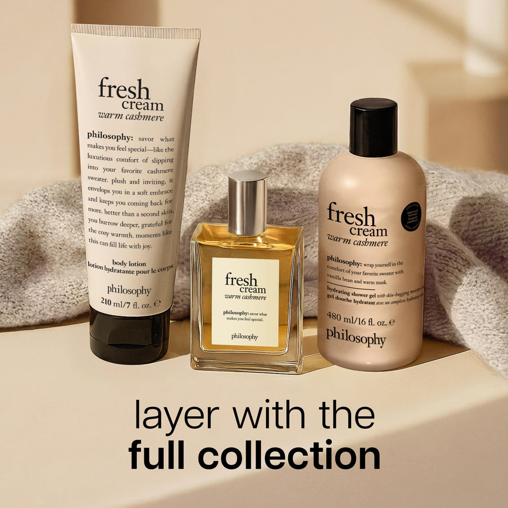 philosophy fresh cream warm cashmere hydrating shower gel – cozy vanilla scented body wash – with vanilla, tangerine & cashmere wood