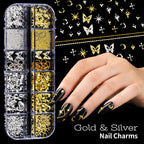 Teenitor Nail Charms and Nail Art Tools Set, Nail Art Kit with 5 Boxes of 3D Nail Charms and Gems Rhinestones, 15 Pcs Nail Art Brushes, 5 Pcs Nail Dotting Tools, 2 Set of Nail Stand