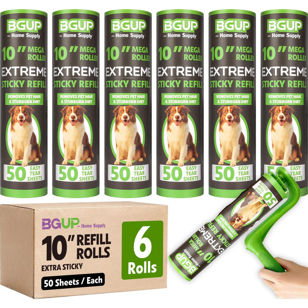 10 Inch Lint Roller Refills, 6 Rolls 300 Sheets Large Lint Rollers for Pet Hair Extra Sticky, Easily Remove Carpets, Clothes, Couch and Curtains Dust (Not Include Lint Roller Handle)