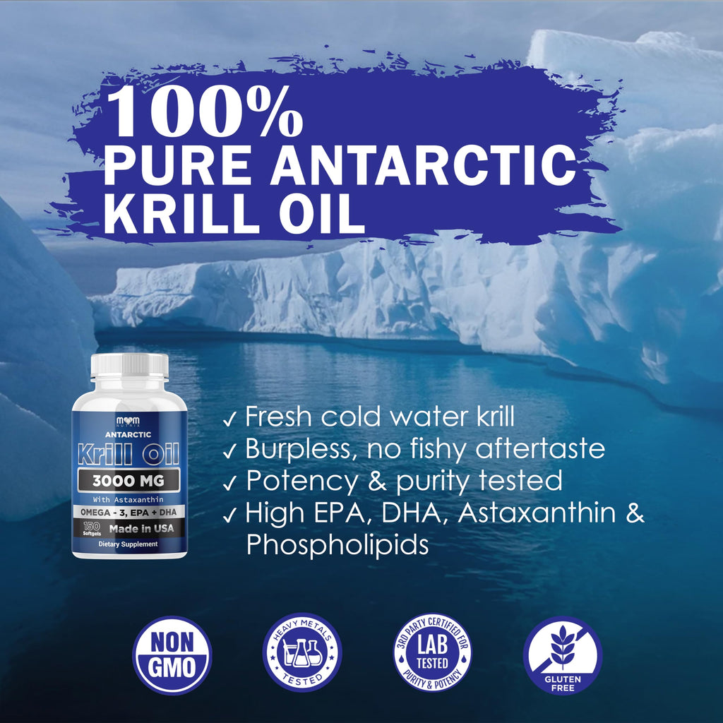 Dr. JOEL'S MOM NUTRIX Antarctic Krill Oil Supplement - 150 Softgels - High Absorption EPA, DHA, Astaxanthin & Phospholipid - No Fishy Aftertaste Like Fish Oil - Made in USA