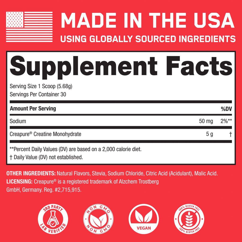 SteelFit Creapure Pure Creatine Monohydrate Powder, Watermelon, 30 Servings | Flavored Creatine Gym Workout Supplements for Lean Muscle Gain, Brain Health, & Strength Building - For Men & Women