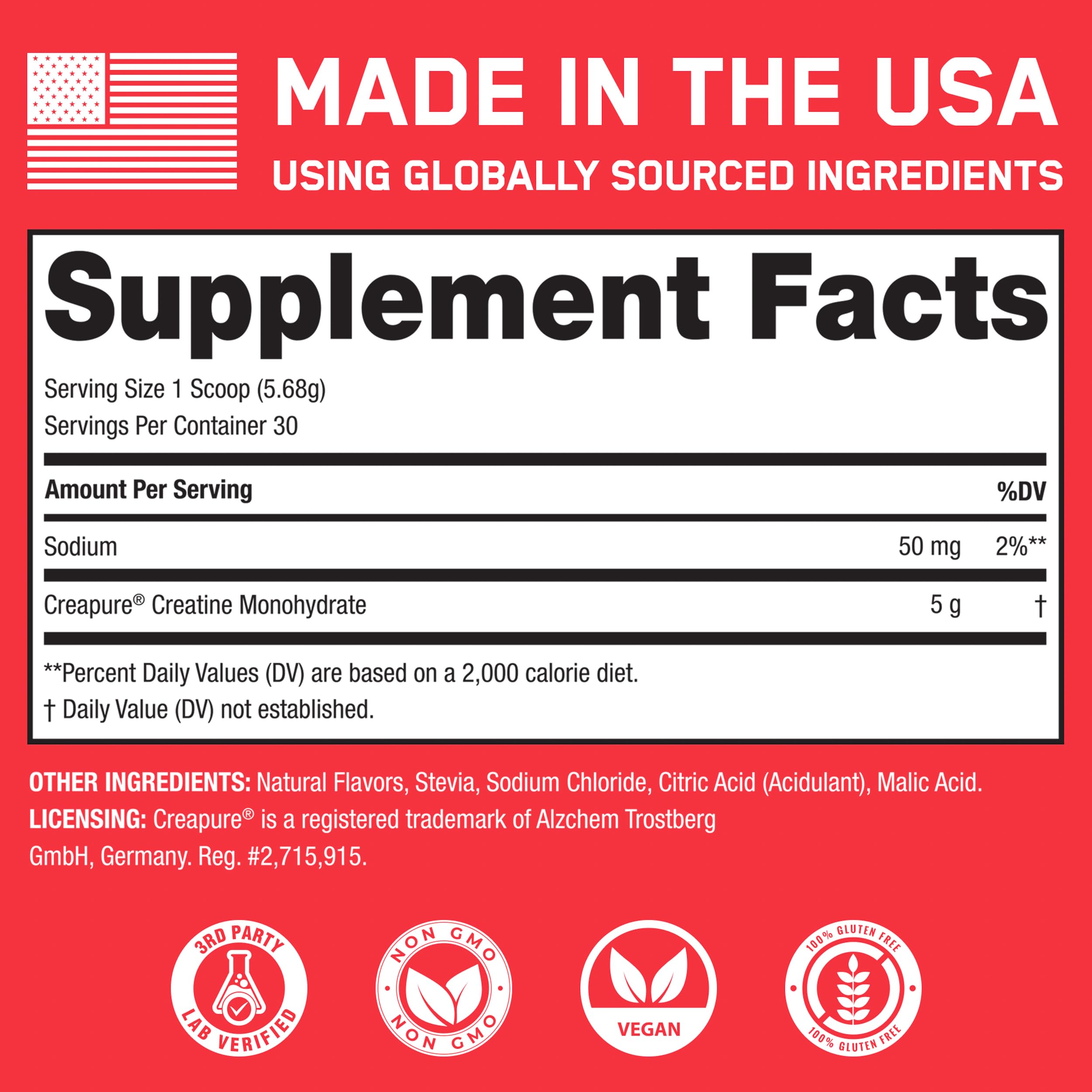 SteelFit Creapure Pure Creatine Monohydrate Powder, Watermelon, 30 Servings | Flavored Creatine Gym Workout Supplements for Lean Muscle Gain, Brain Health, & Strength Building - For Men & Women