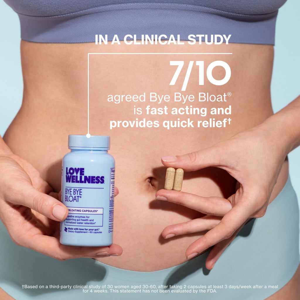 Love Wellness Bye Bye Bloat | Digestive Enzymes | 30-Day Supply | Capsules | Digestive enzyme supplement, Contains fenugreek and dandelion , Dietary supplement, Easy to take, 60 capsules