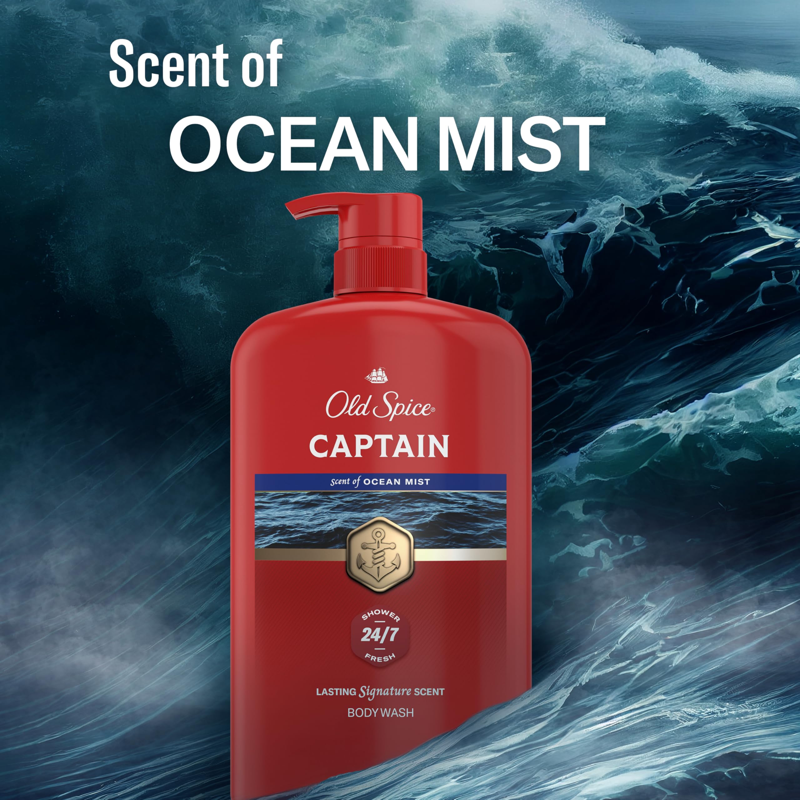 Old Spice Refreshing Body Wash for Men, 3X Defense, 24/7 Shower Fresh with Long Lasting Scent, Red Collection, Captain with Bergamot Scent, 33.4 oz