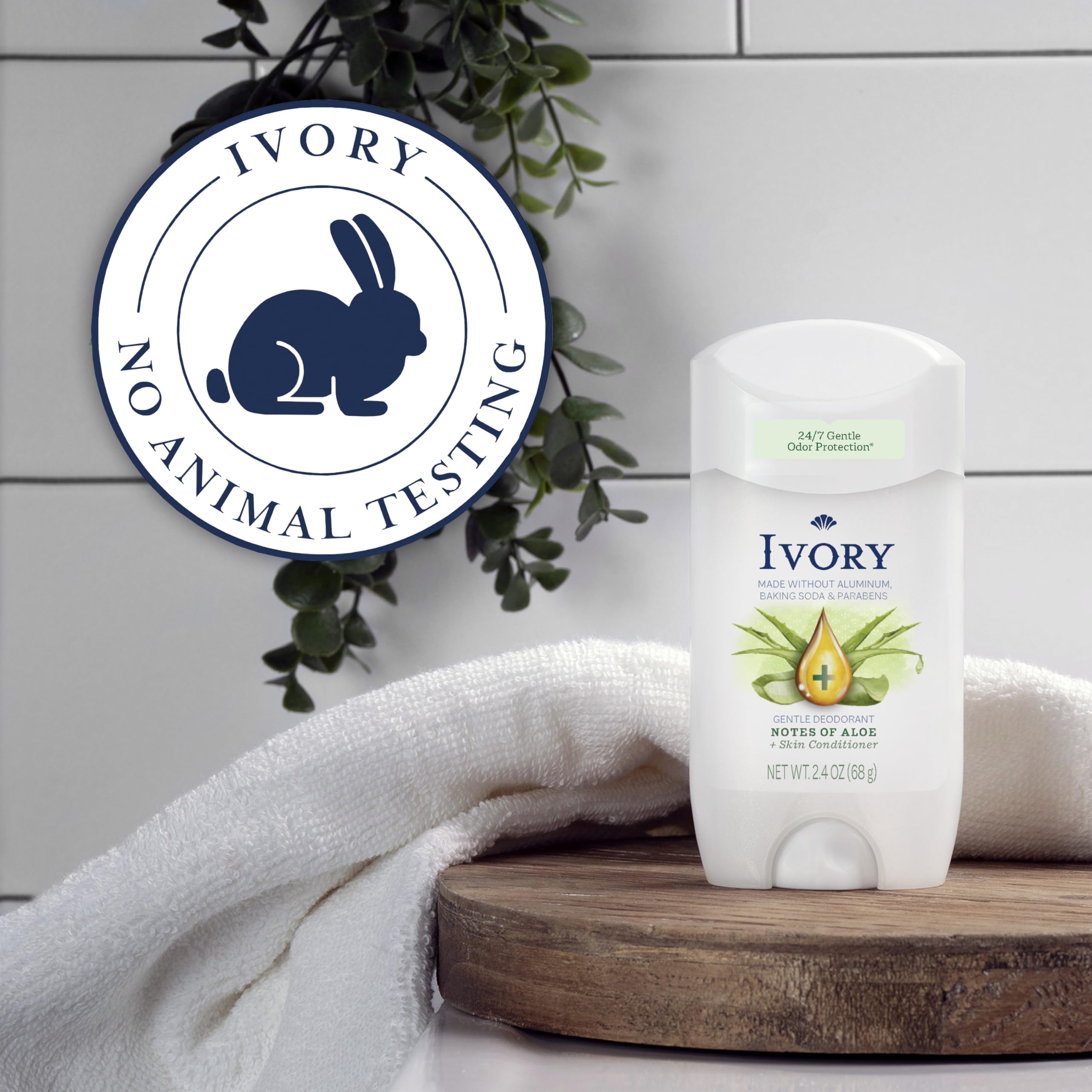 Ivory Aluminum Free Deodorant, Notes of Aloe, 24hr Gentle Deodorant, Dermatologist Tested, Baking Soda Free, Paraben Free, 2.4 oz