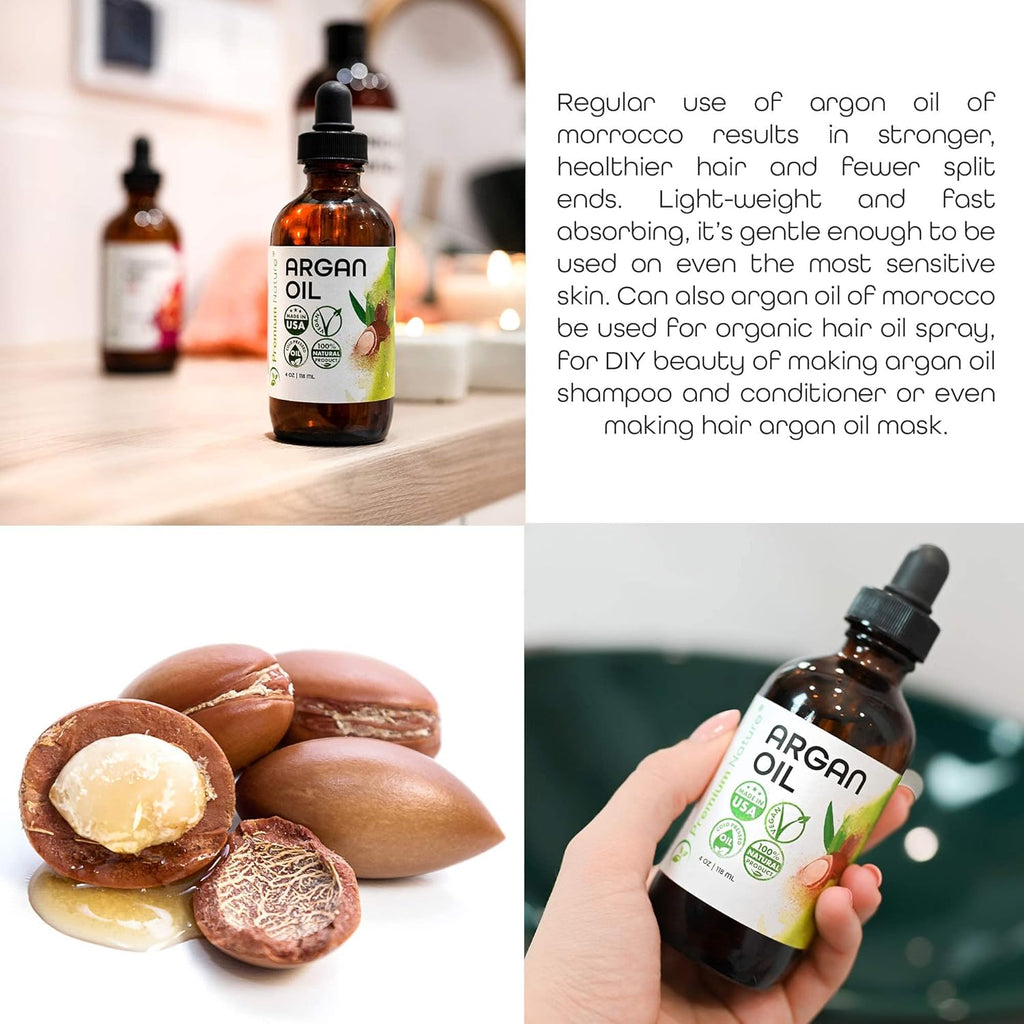Buy now Premium Nature Argan Oil for Hair Virgin 100% Pure Cold Pressed Argon Oil Hair Serum For Hair Stimulate Growth for Dry and Damaged Hair Argan Oil for Skin Body Moisturizer Nails Protector 4 oz at indiglob india