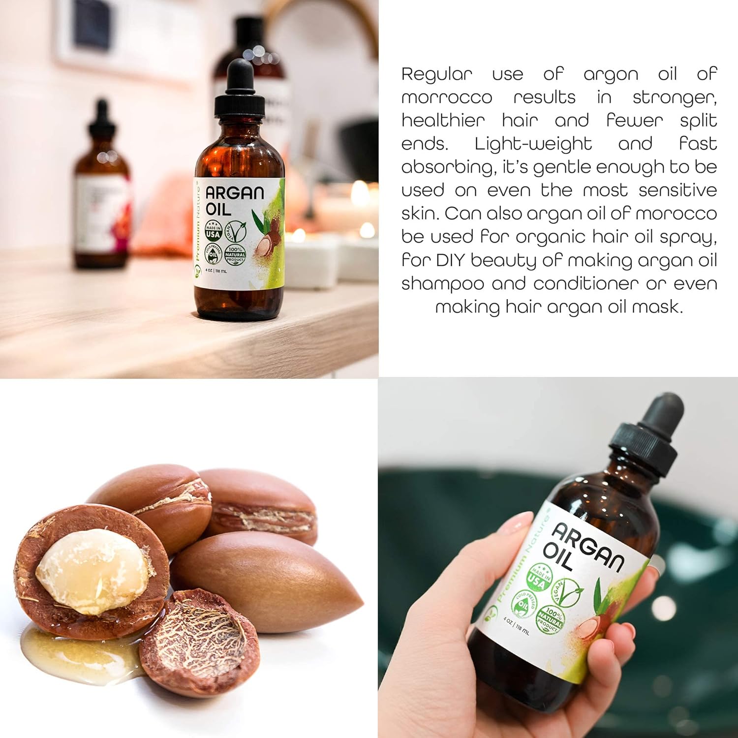 Buy now Premium Nature Argan Oil for Hair Virgin 100% Pure Cold Pressed Argon Oil Hair Serum For Hair Stimulate Growth for Dry and Damaged Hair Argan Oil for Skin Body Moisturizer Nails Protector 4 oz at indiglob india