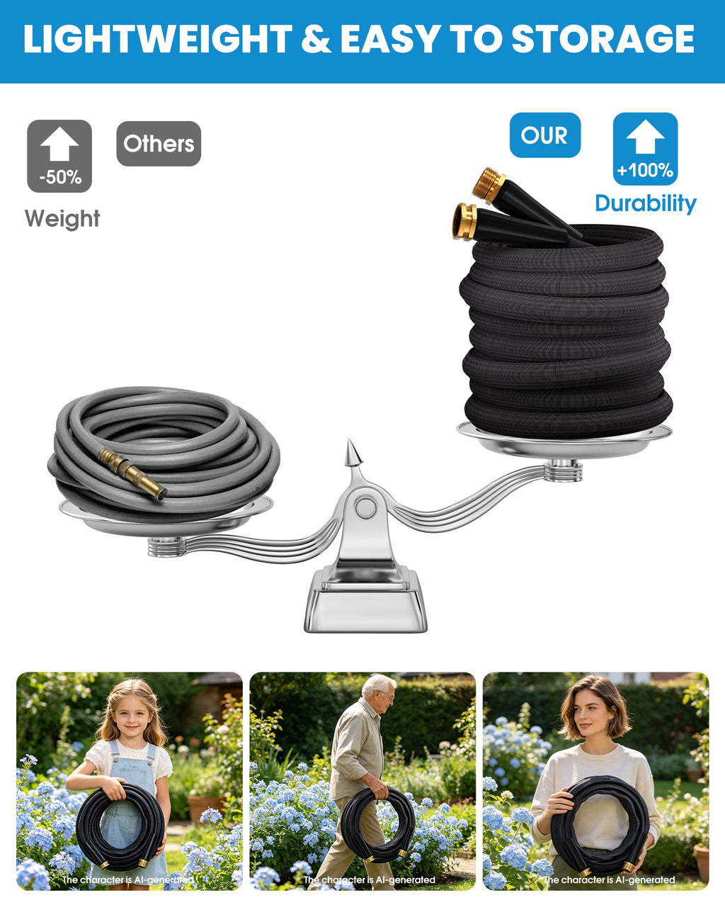 100 FT Garden Hose, Non-Expanding Water Hose, Ultra Flexible, Burst-Resistant, Kink-Free, High-Pressure Garden Hose for Easy All-Weather Use on Lawns, Gardens, and Outdoor Cleaning