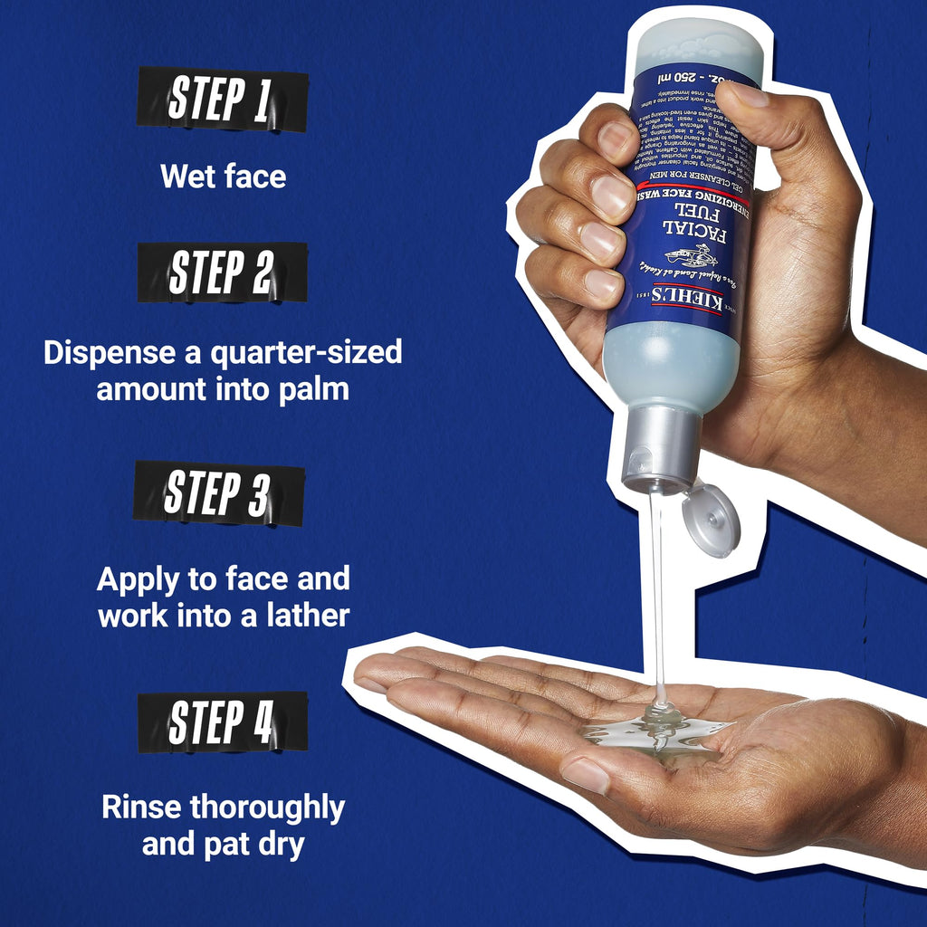 Kiehl's - Facial Fuel Men's Energizing Face Wash | Refreshing, Foaming Gel Cleanser Cleanses Skin Without Drying - With Caffeine & Menthol - Suitable for All Skin Types