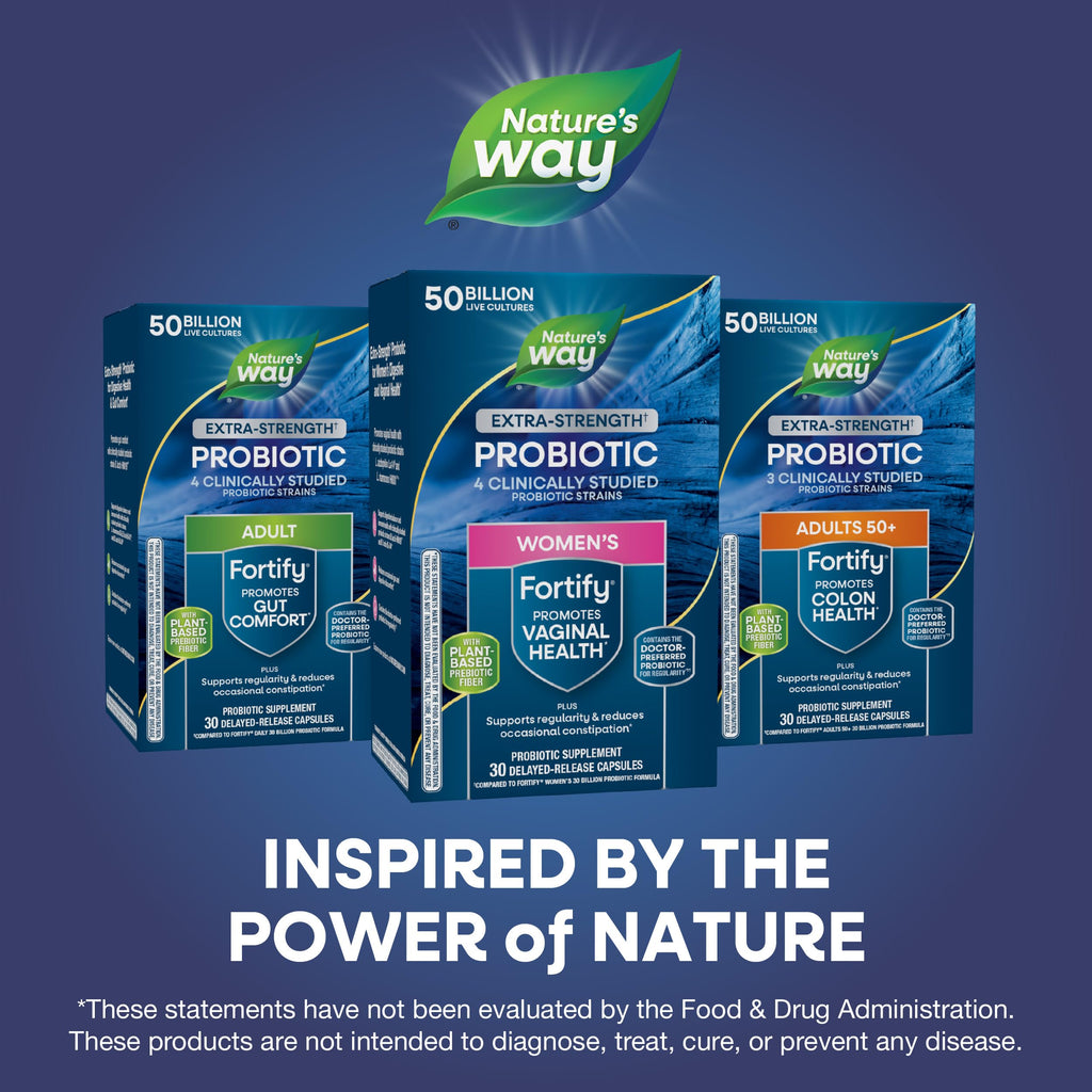 Nature's Way Women's Fortify Extra Strength(1) Pre+Probiotic, 50B CFU, 30ct | Once-Daily Capsule, Potent Multi-Strain Probiotic for Digestive, Vaginal and Immune Support*, No Refrigeration Required
