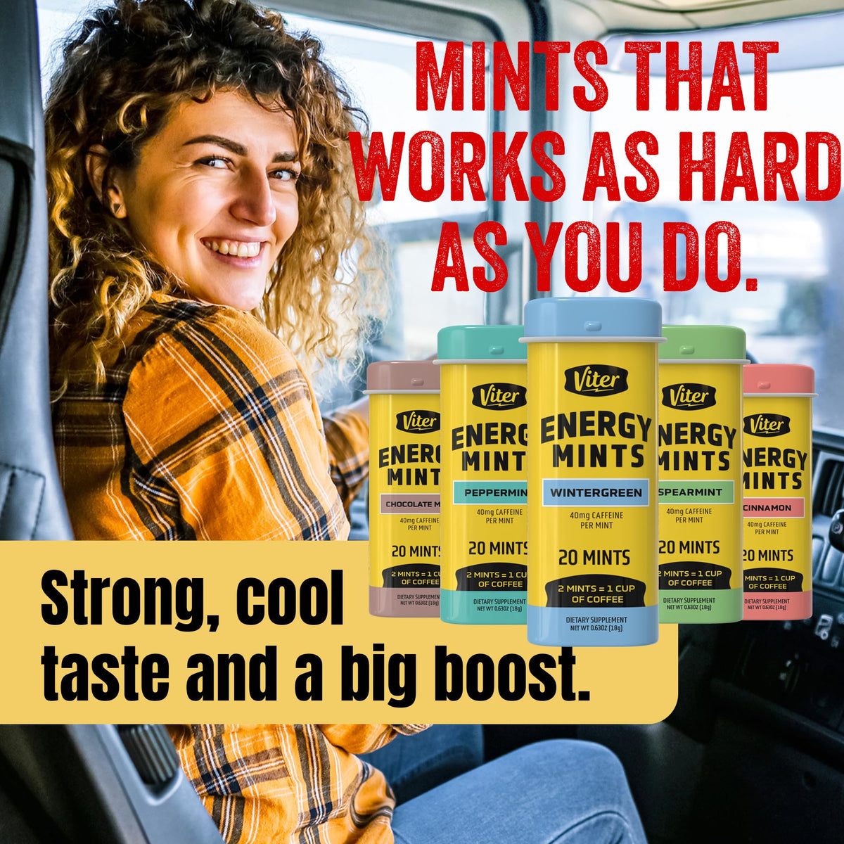 Viter Energy Caffeine Mints 40mg Variety Pack, Sugar Free, 5 Tins, 100ct