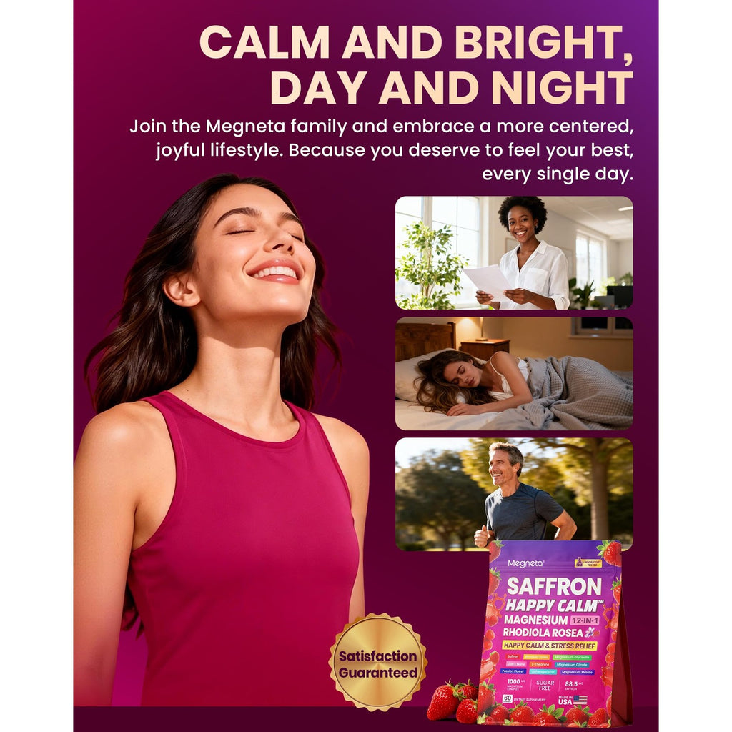Saffron Gummies Happy Calm, Magnesium Gummies for Women & Men
