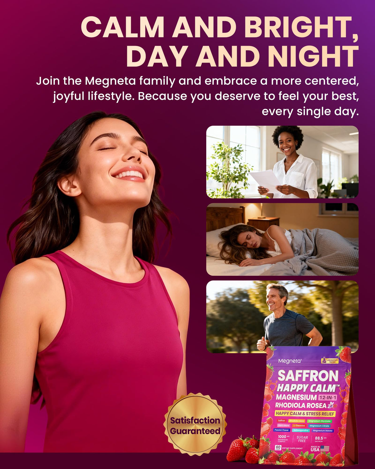 Saffron Gummies Happy Calm, Magnesium Gummies for Women & Men