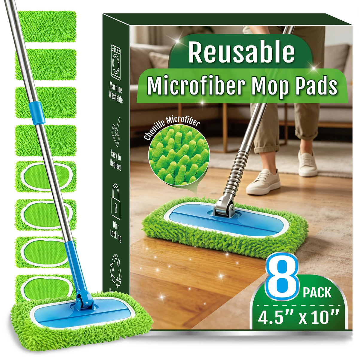 8 Pack Microfiber Replacement Mop Pads for Swiffer Sweeper