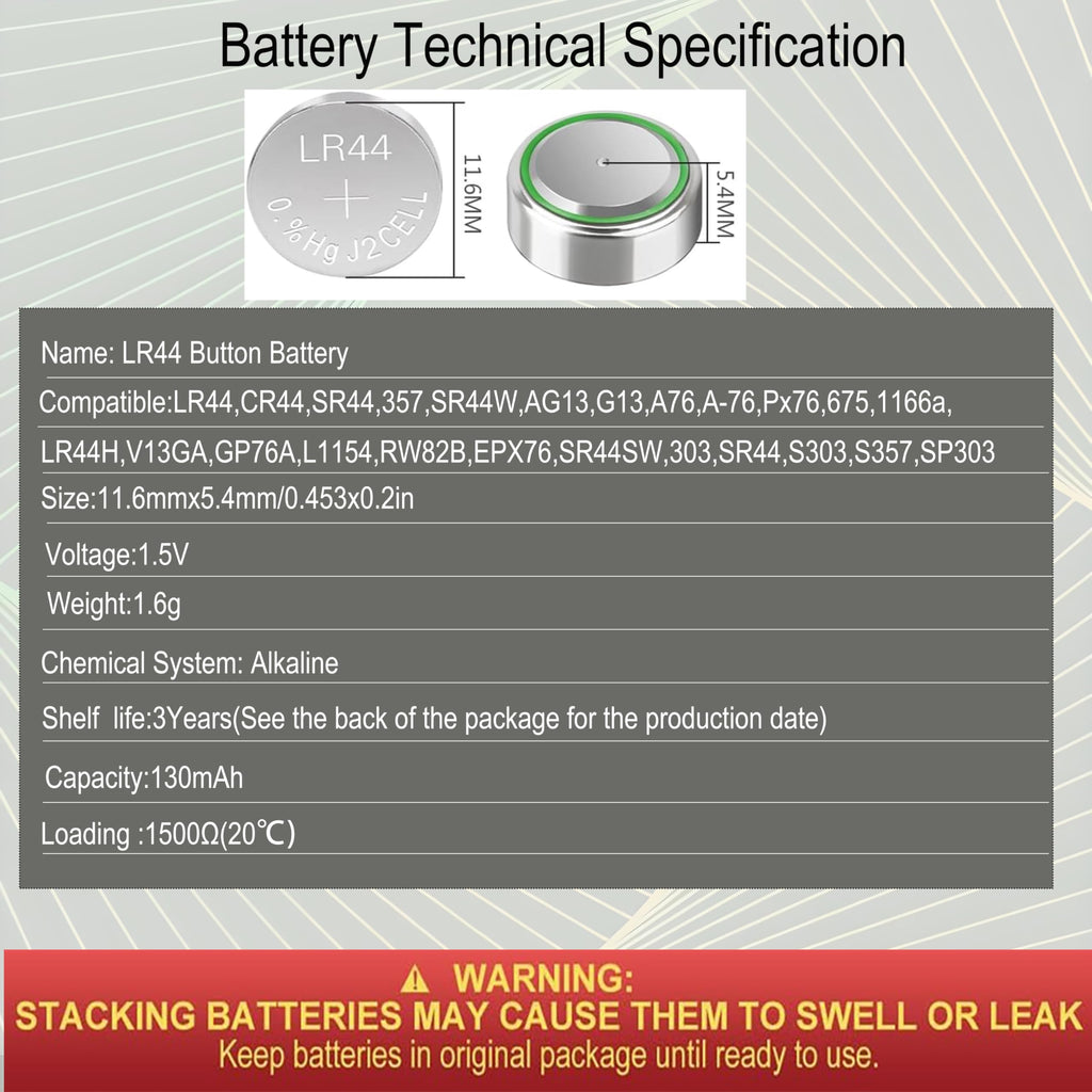 youchen 15 Pack LR44 Alkaline Button Cell Battery,AG13 1.5V Coin Batteries