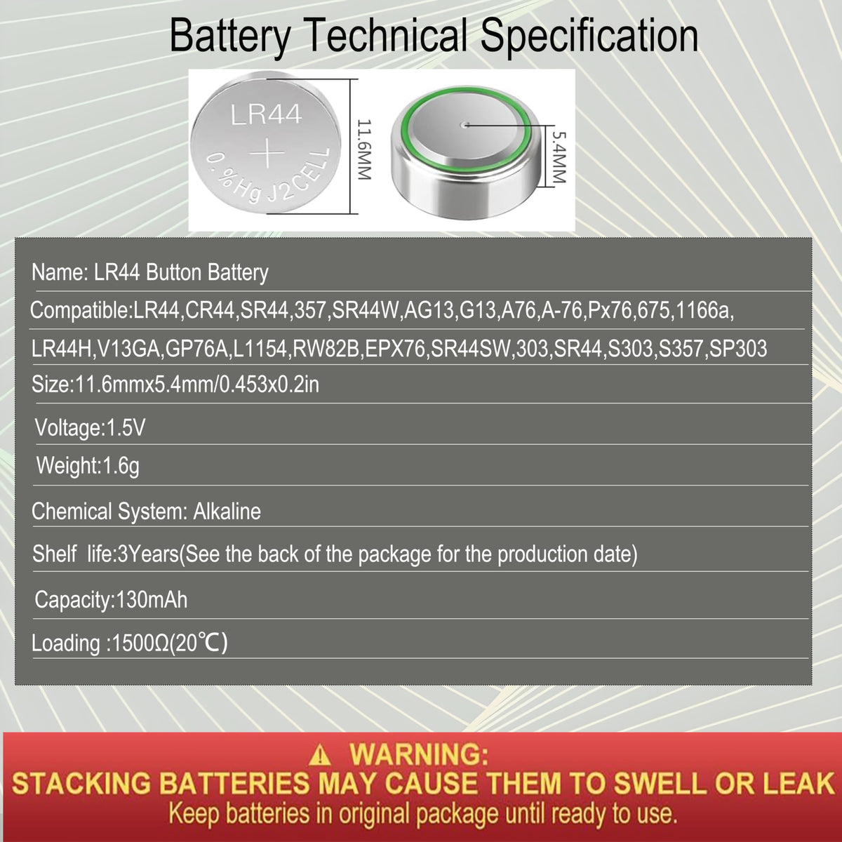 youchen 15 Pack LR44 Alkaline Button Cell Battery,AG13 1.5V Coin Batteries