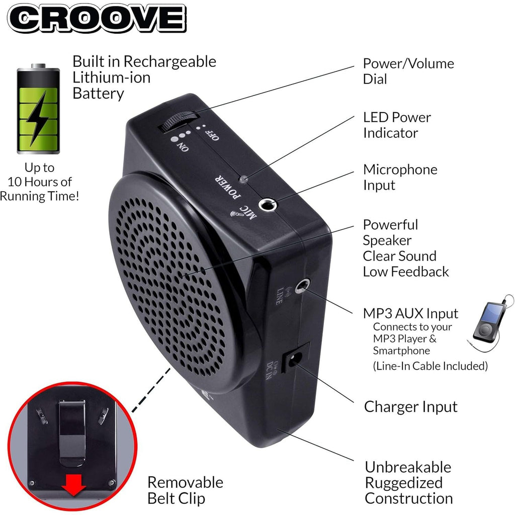 Buy now Croove Rechargeable Voice Amplifier, with Waist/Neck Band and Belt Clip, 20 Watts. Very Comfortable Headset at indiglob india