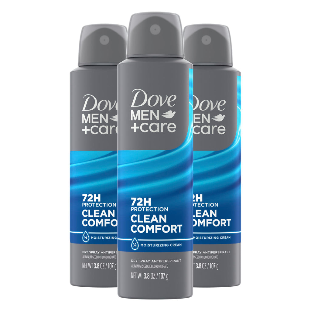Dove Men+Care Antiperspirant Dry Spray Clean Comfort Sweat 3 Pack 3.8 oz | 72-hour Sweat and Odor Protection with Triple Defense Technology