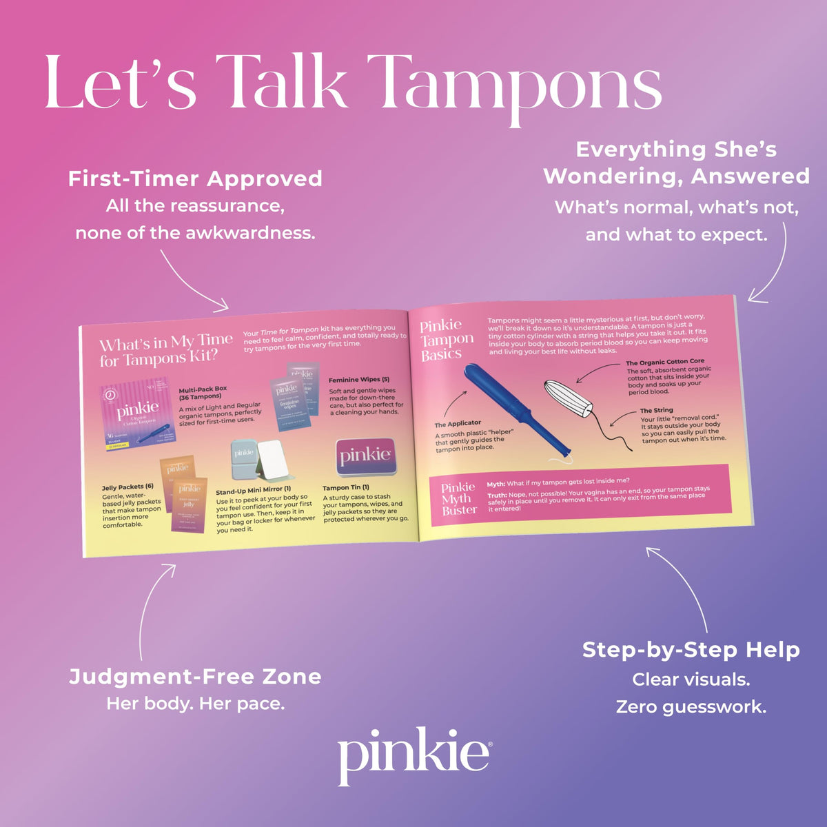 Pinkie Time for Tampons Starter Kit for Teens & Beginners - 50 Piece Set
