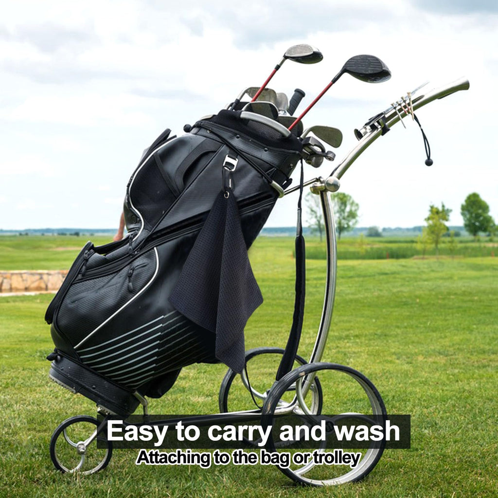 Quacc Premium Black Golf Towel with Clip, for Cleaning Golf Balls & Putter
