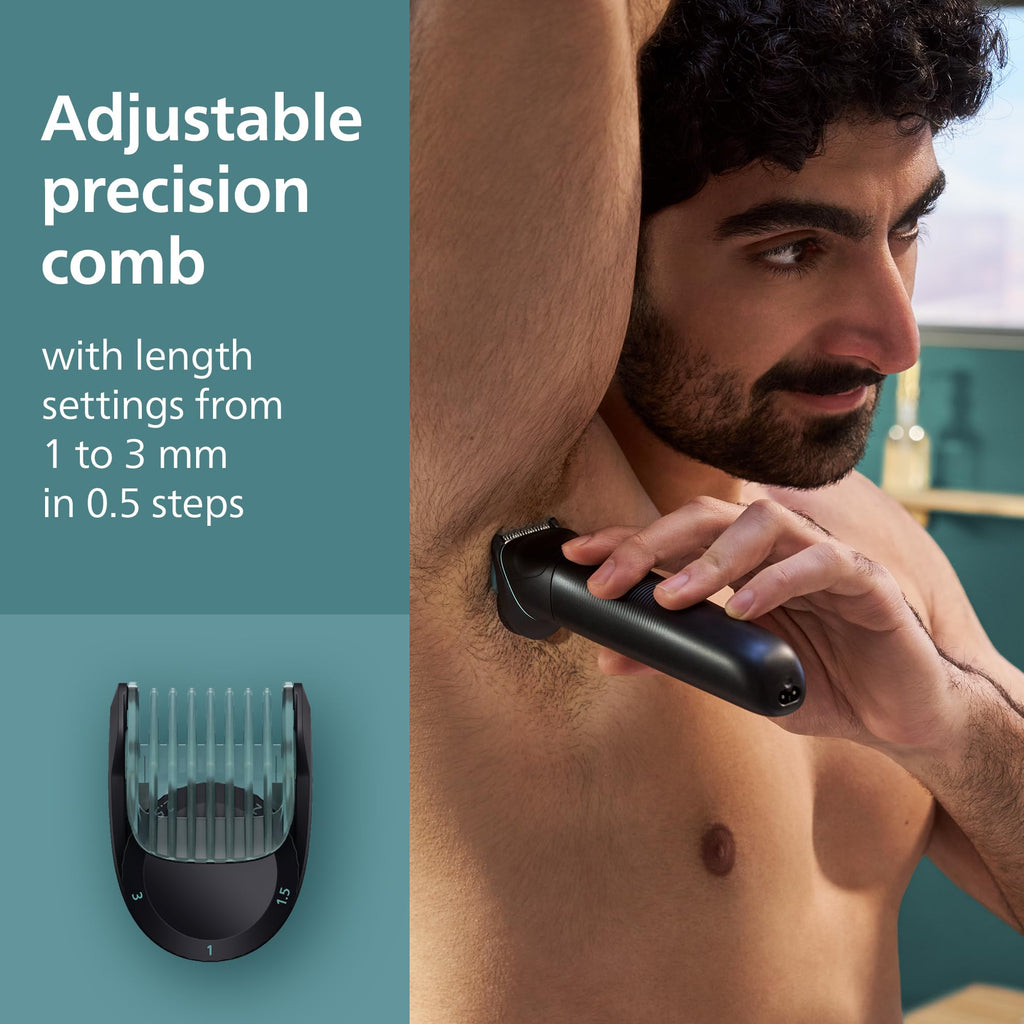 Philips Norelco Body Groomer 5000 Series, Intimate Hair Shaver & Trimmer for Men with Interchangeable & Adjustable Full Body Trim & Shave Heads, 100% Showerproof, BG5490/50