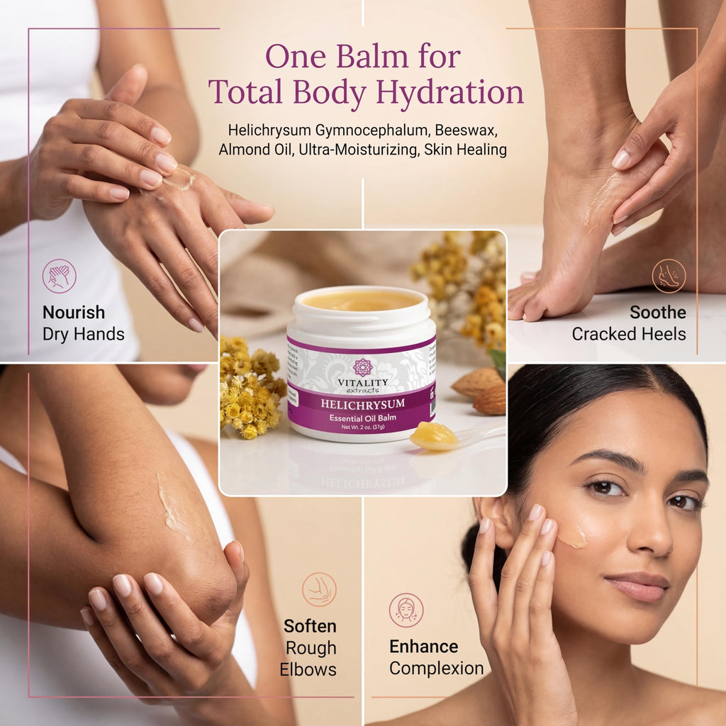 Vitality Extracts Helichrysum Balm - 2oz, Helichrysum Gymnocephalum, Beeswax, Almond Oil, Ultra-Moisturizing, Skin Healing, Full Body Hydration