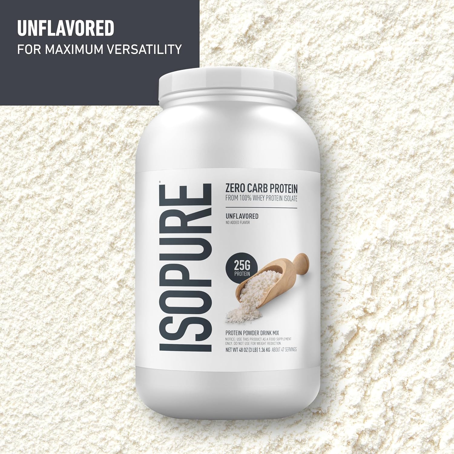 Buy now Isopure Zero Carb 100% Pure Whey Isolate Protein Powder, Lactose Free, Gluten Free, With Vitamins, Unflavored, 25g Protein Per Serving, 3 Lbs, 47 Servings (Packaging May Vary) at indiglob india