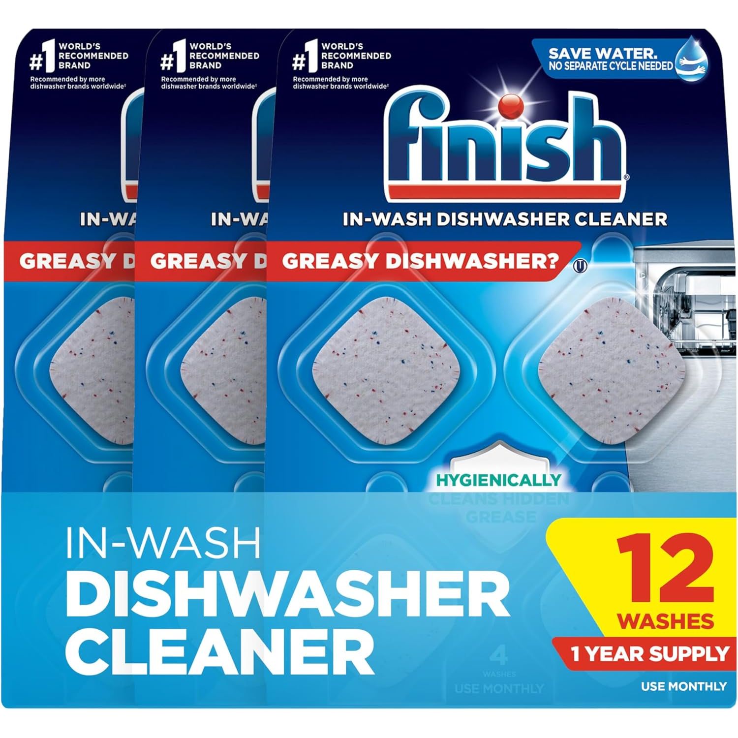 Buy now Finish Dishwasher Cleaner Tablets, Deep Cleans Hidden Grease & Grime, Fights Odors, No Extra Wash Cycle, Helps Maintain Dishwasher, 12 Month Supply, 12 Count 12 Count (Pack of 1) at indiglob india
