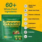Greens Daily Gummies, Super Greens Gummies for Adults Superfood Multivitamin Gummy with Spirulina, Chlorella, Prebiotic Fiber, Fruit Veggie for Digestive & Gut Health, Adaptogens Supplement, 120 Count
