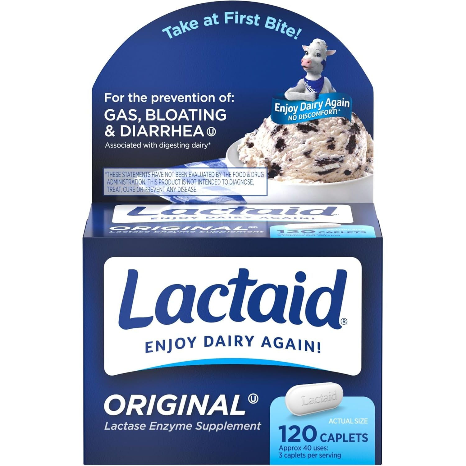 Buy now Lactaid Original Strength Lactose Intolerance Pills, 9000 FCC Natural Lactase Enzyme Dairy Relief Caplets, Helps Prevent Gas, Bloating & Diarrhea Due to Lactose Sensitivity in Adults & Kids, 120 Count at indiglob india