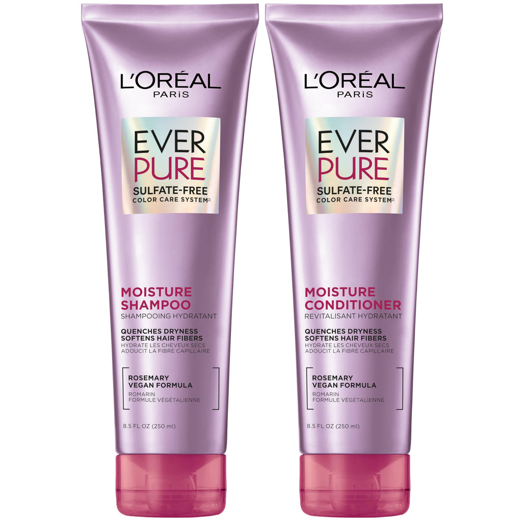 L'Oreal Paris EverPure Moisture Shampoo and Conditioner Set, Sulfate-Free Hair Care for Dry or Color-Treated Hair with Rosemary Botanicals, 17 Fl Oz Set