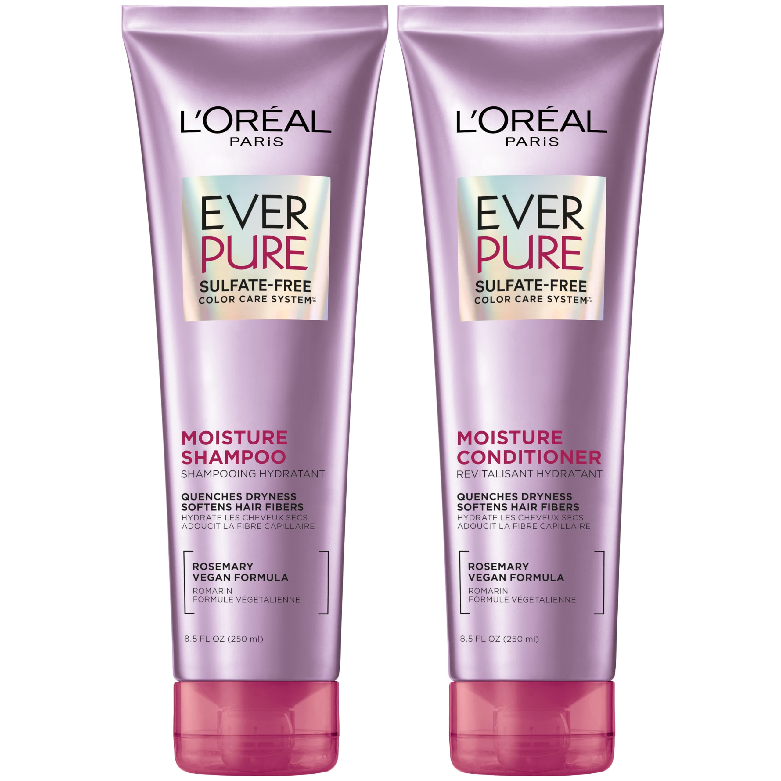 L'Oreal Paris EverPure Moisture Shampoo and Conditioner Set, Sulfate-Free Hair Care for Dry or Color-Treated Hair with Rosemary Botanicals, 17 Fl Oz Set