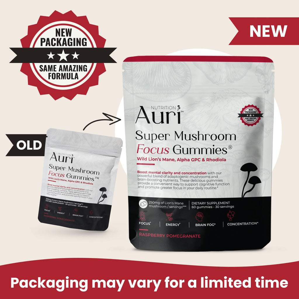 Auri Nutrition Super Mushroom Focus Gummies w/Lion's Mane, Alpha GPC & Rhodiola – Mushroom Supplement to Support Cognitive Function, Mental Clarity, Focus & Energy, 60 Gummies, Vegan Friendly, Non GMO