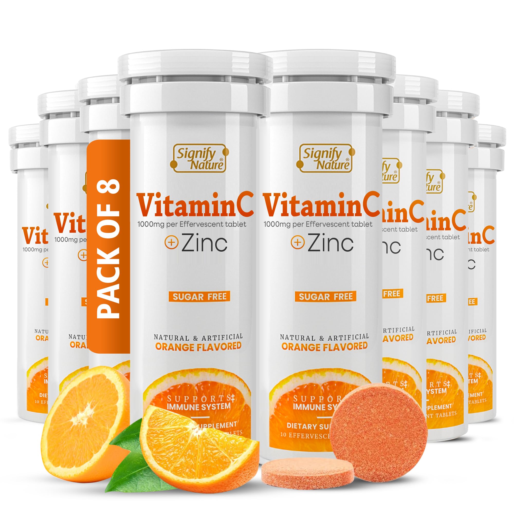 SIGNIFY NATURE Vitamin C 1000mg Effervescent Tablets with Zinc, 20CT | Potent Immune Support with Zinc, Sugar-Free & Vegan, Dissolvable Fizzy Tablet, Water Soluble, Easy Daily Vitamin C Boost