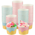 Augisteen 50 Pack Paper Ice Cream Cups 9oz Dessert Paper Bowls Disposable Ice Cream Party Bowls 2 Designs Treat Snack Cups for Hot or Cold Food Sundae Frozen Yogurt Soup Party Supplies