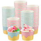 Augisteen 50 Pack Paper Ice Cream Cups 9oz Dessert Paper Bowls Disposable Ice Cream Party Bowls 2 Designs Treat Snack Cups for Hot or Cold Food Sundae Frozen Yogurt Soup Party Supplies