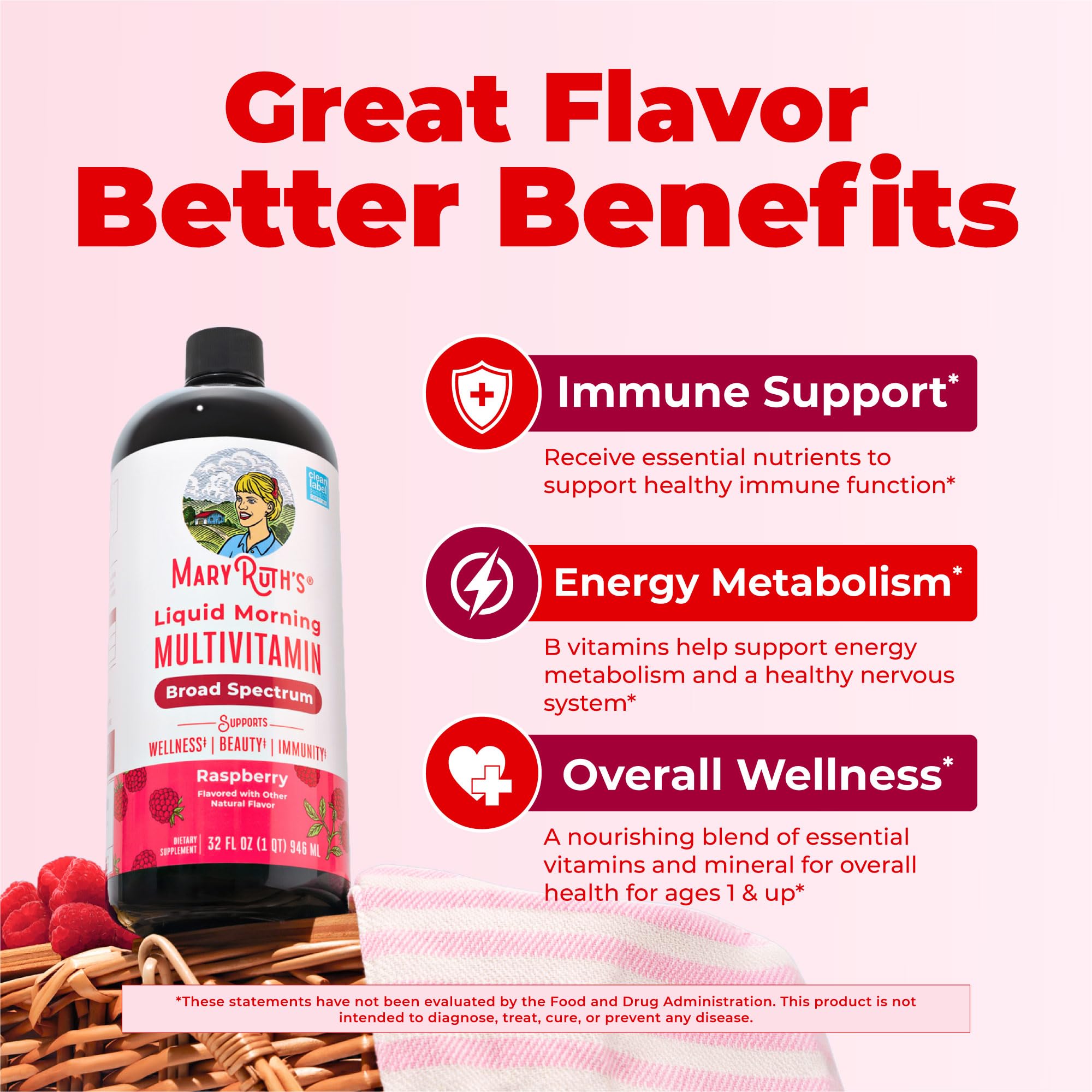 MARYRUTH'S Liquid Morning Multivitamin for Women, Men & Kids, 32 Servings | Vitamin A C D E B6 B12 Biotin Zinc, Beauty, Vegan, Non-GMO, Gluten Free