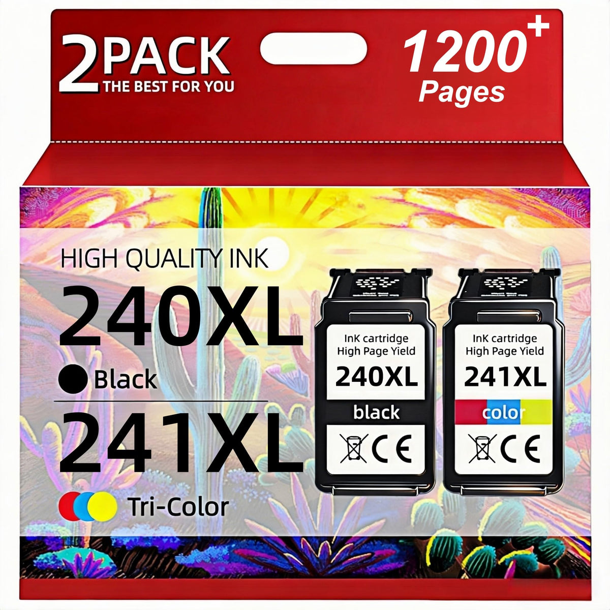 240XL 241XL Ink Cartridges Combo Pack Replacement for Canon 240 241, PG-240XL CL-241XL Compatible with PIXMA MG3620 MG3520 MG3600 TS5100 TS5120 MX472 MX452 MX512 Printers (1 Black, 1 Tri-Color)