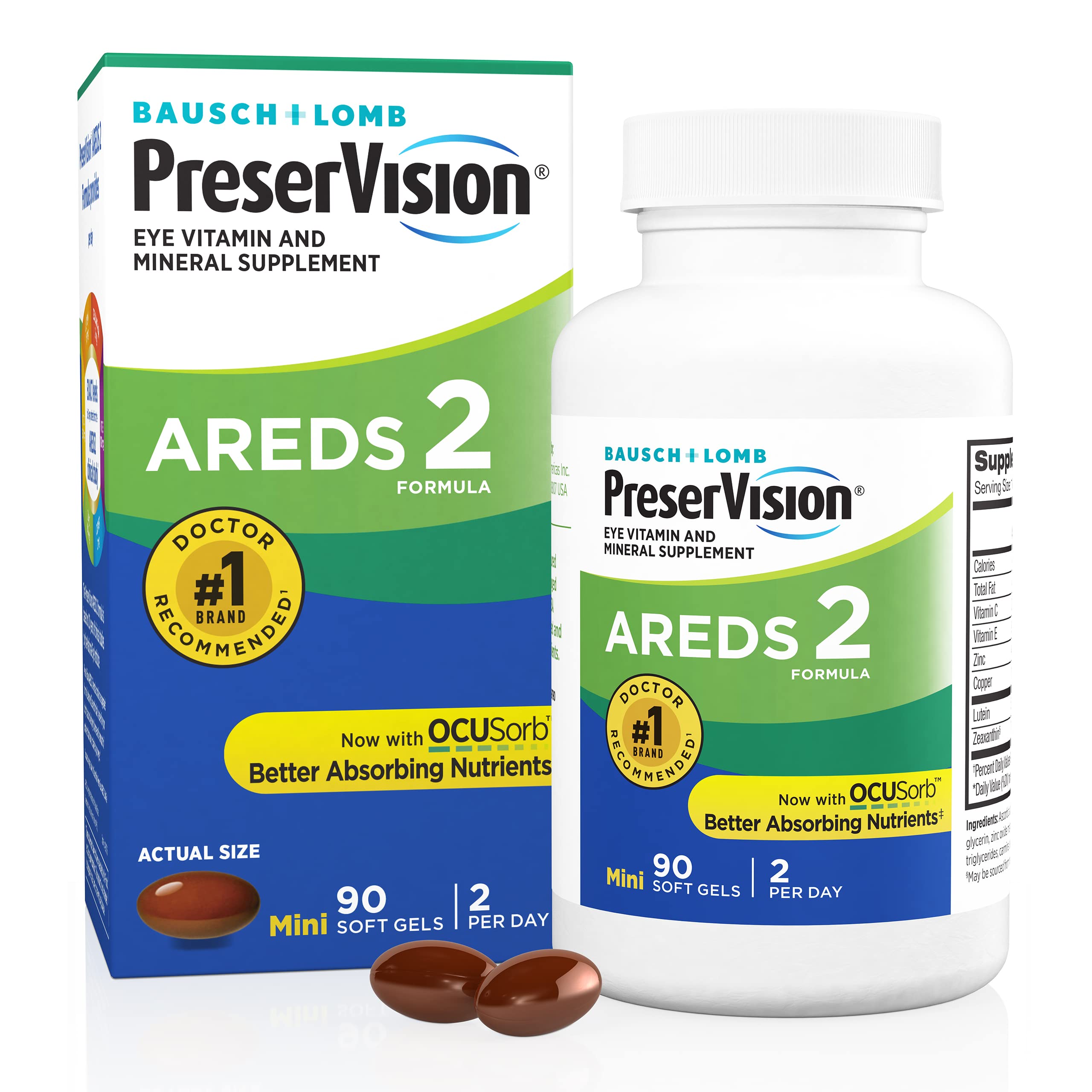 PreserVision AREDS 2 Eye Vitamins Lutein Zeaxanthin Supplement 90 Softgels | #1 eye doctor recommended brand1, AREDS 2 formula, lutein, zeaxanthin, vitamin C, zinc, macular support*, easy-swallow