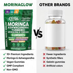 Clean Nutra Moringa Gummies | Pure Moringa Powder Supplement + Ashwagandha Turmeric Spirulina & Ginger Energy, Skin, Immune & Gut Health Green Superfood - Moringa Capsules Alternative