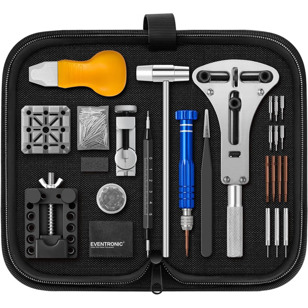 Buy now 【2025 Upgrade】Eventronic Watch Repair Kit, Watch Link Removal Kit, Watch Battery Replacement Tool Kit & Strap Adjustment, Watch Tool Kit with Spring Bar, Case Opener, Link Remover, Carrying Case 142pcs at indiglob india