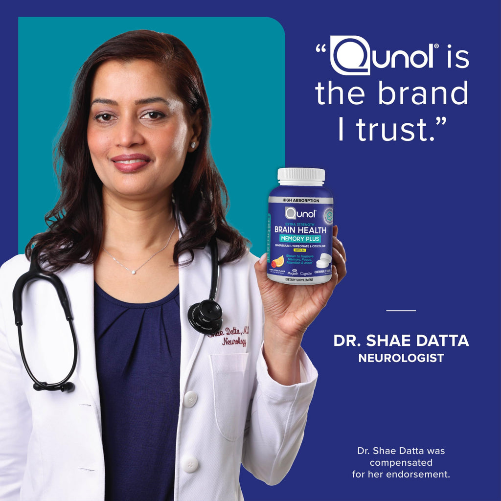 Qunol Brain Health Memory Plus Chewable w/Magtein, Cognizin & VIT B6, 60ct