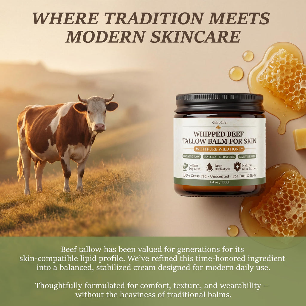 Grass-Fed Beef Tallow for Skin, Whipped Tallow and Honey Balm, 4.4 oz