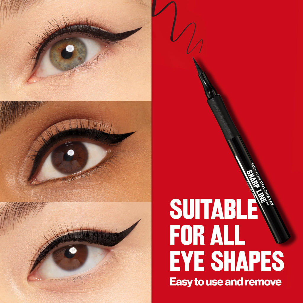 Revlon ColorStay Sharp Line Liquid Eyeliner, Blackest Black, 0.04 fl oz | Waterproof liquid eyeliner with felt tip for sharp, thin-to-thick lines. Smudge-proof, long-lasting.