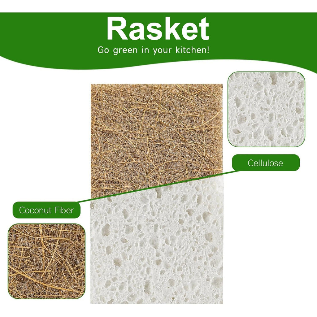 10 Pack Biodegradable Natural Sponges Kitchen - Compostable Cellulose and Coconut Walnut Scrubber Sponge - Eco Friendly Sponges for Dishes