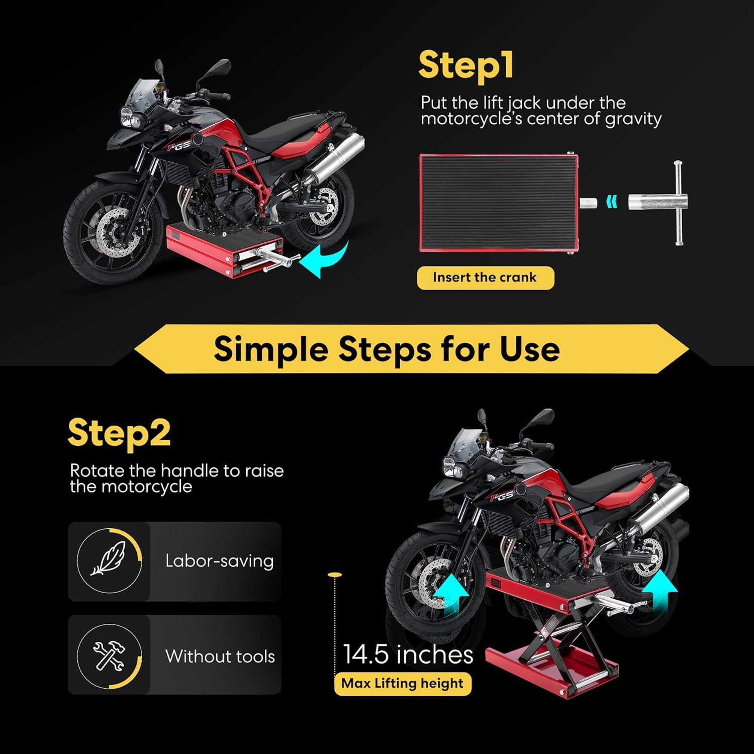 Buy now VIVOHOME Motorcycle Lift Scissor Jack Steel Wide Deck Hoist Crank Center Stand 1100 LBS Capacity for Motorcycles, ATVs, Dirt Bikes Red at indiglob india